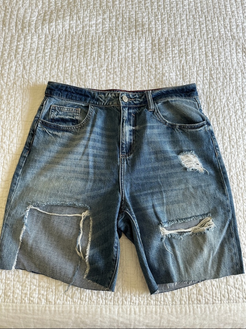 Cello Distressed Denim Jean Shorts in Blue